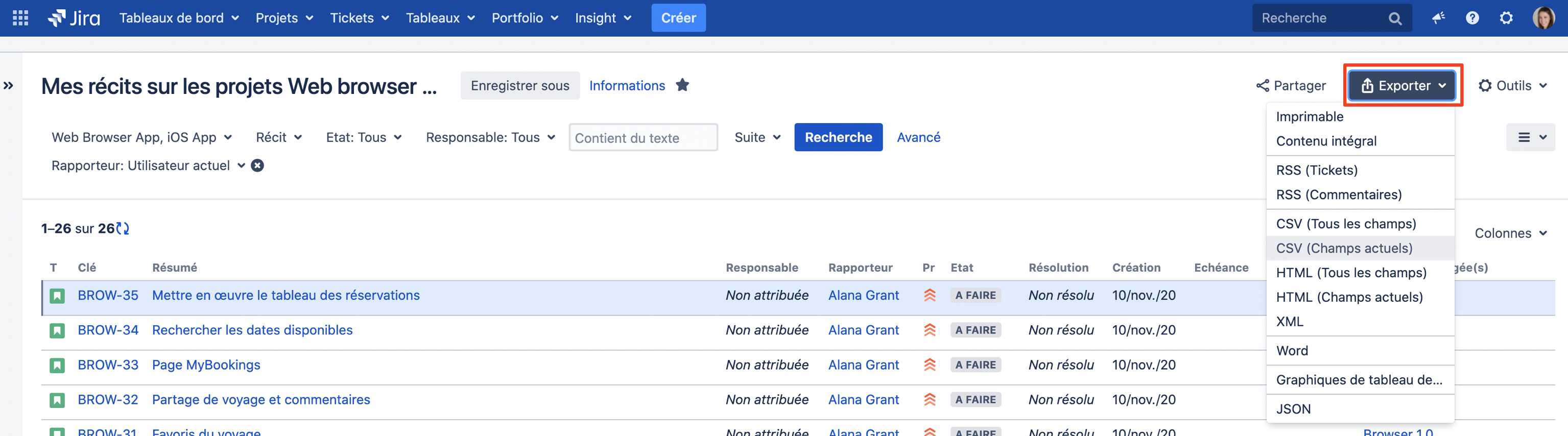 Export your Jira search in CSV