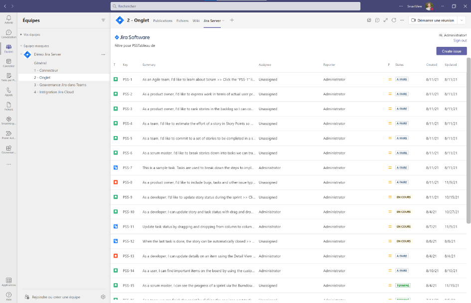 Jira Server/On premise tab in a Teams-Microsoft 365 channel