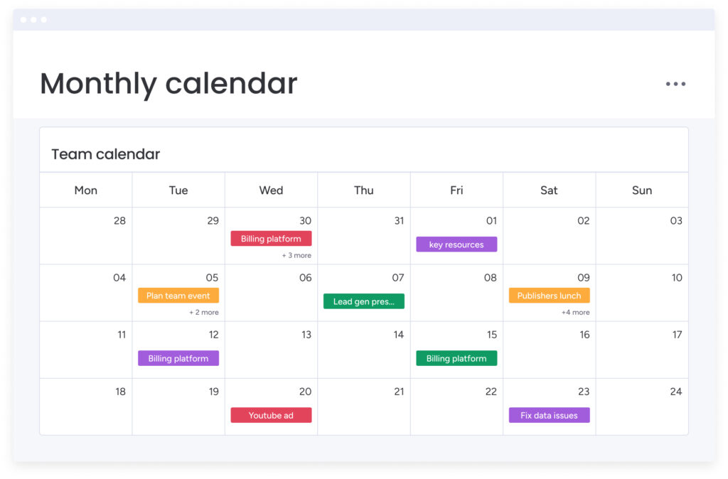 monthly calendar monday work management